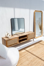 Meuble TV en Noyer Massif et Cannage - Design Personnalisable