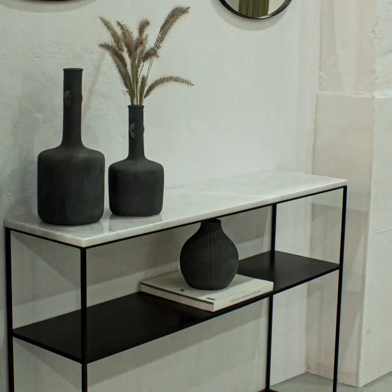 Console d’Entrée en Fer et Marbre Blanc